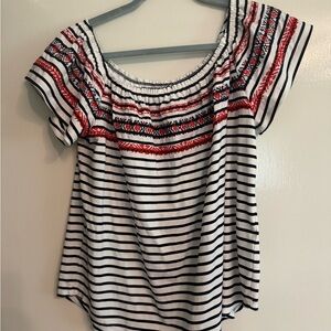 NWOT THML Black and Red Smocked Blouse Relaxed Fit